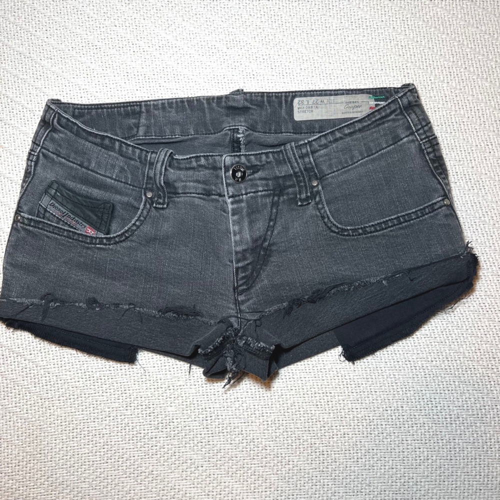 Diesel Y2K Low Rise Cut Off Mini Shorts Denim Black Faded Wash Size 27
